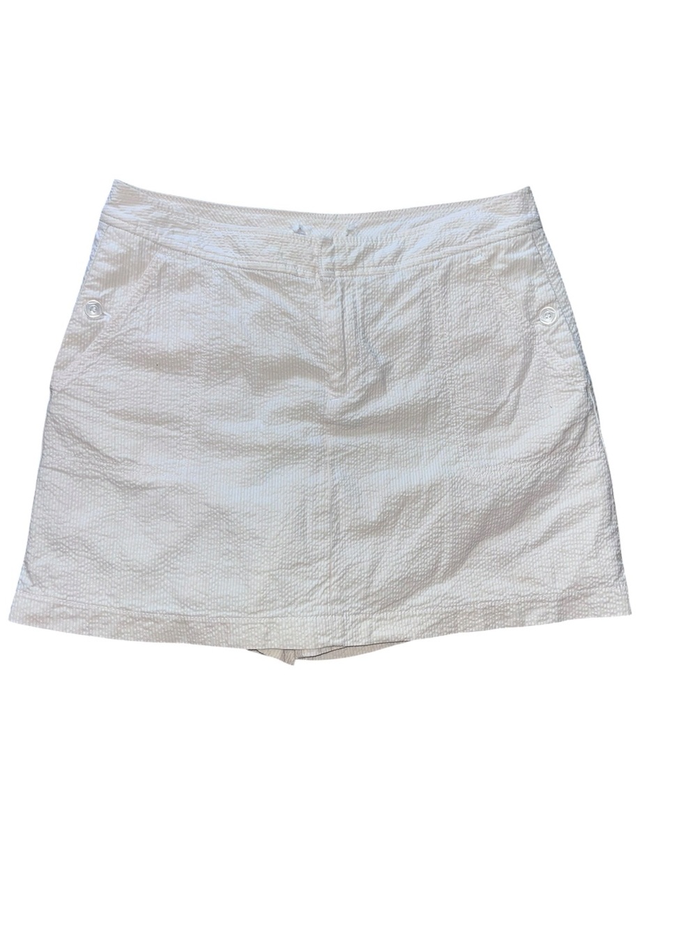Dockers White and Yellow Seersucker Skort with Button Pocket Detail